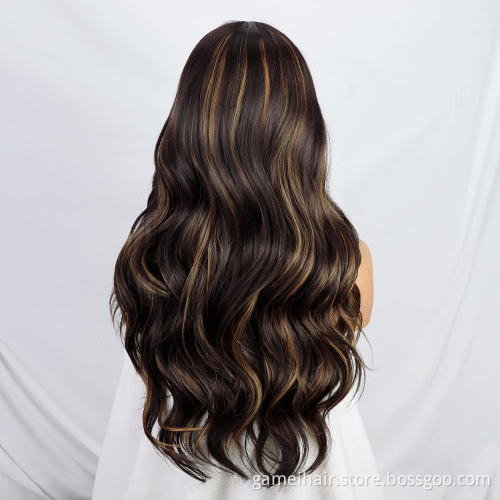 wholesale Fashionable Body Wave 100%brazilian virgin Dark Brown Highlight Blonde Wig Long Wavy transparent lace human hair wigs